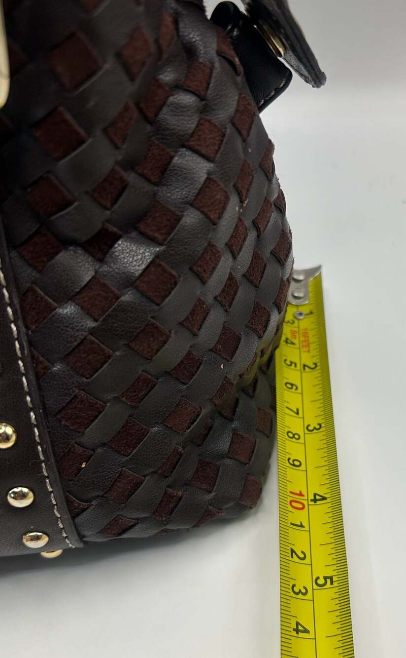 Vintage Brown Woven Satchel with Gold Tone Buckle Detail - Picture 5 of 12